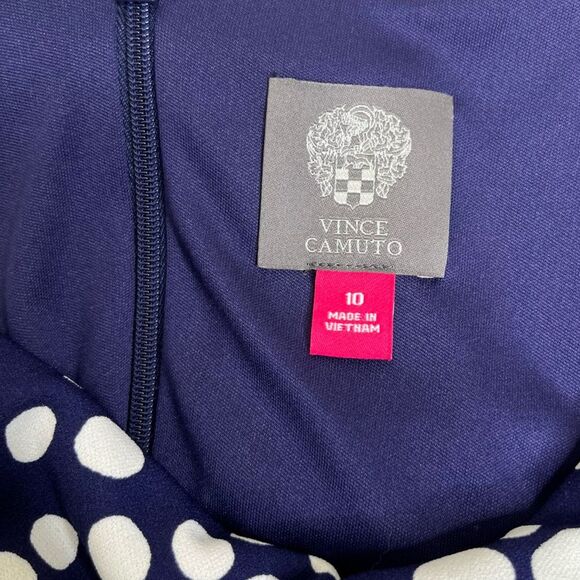 NWT Vince Camuto Navy White Polka Dot Bell Tulip Sleeve Shift Dress Women 10 - Picture 7 of 13